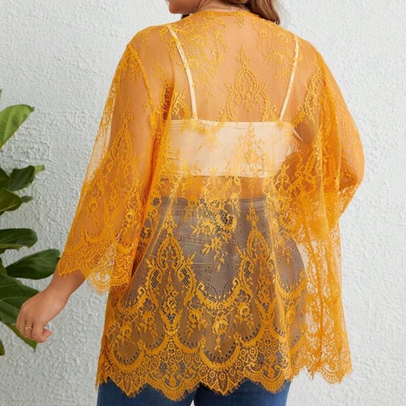 Gold Plus Open Front Sheer Cardigan - Picture 4 of 5